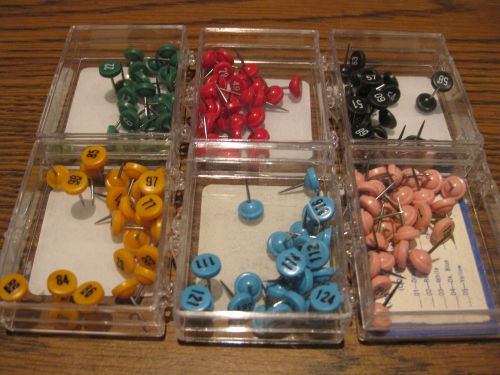 Numbered Map Tacks Moore Multi color Pins 6 Boxes of 25: Numbers 1-150 New
