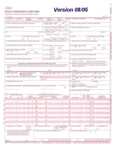 1000 - CMS 1500 / HCFA 1500 claim forms Version 08/05 - FREE SHIPPING