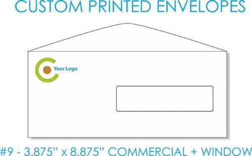 10000 CUSTOM Printed #9 Commercial WINDOW Envelopes 3.875&#034; x 8.875&#034; FULL COLOR