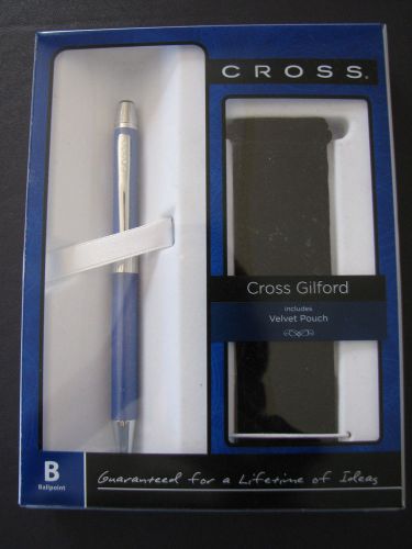 New In Box Cross Gilford Blue Ballpoint Pen With Velvet Pouch