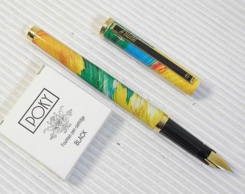 Yunily colourful barrel fountain pen Yellow free 5 POKY cartridges black ink