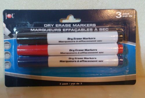 Dry Erase Markers Red Blue Black 3 pack by Jot   New sealed Office or Home