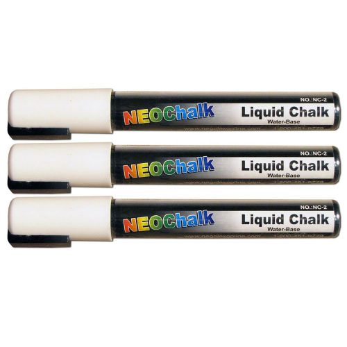 NEW NeoChalk Liquid Chalk Marker Chisel Tip - White - Set of 3 Markers