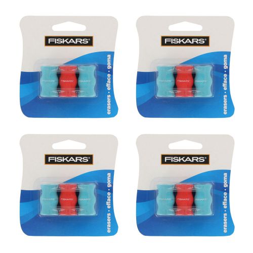 Fiskars Pencil Grip / Eraser, Assorted Colors, 12/Pack (12-8876)