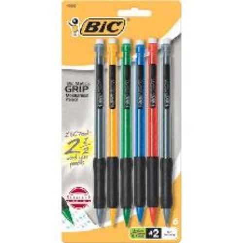 Bic-Matic Grip Mechanical Pencils 0.7mm Assorted Barrels 6 Pack
