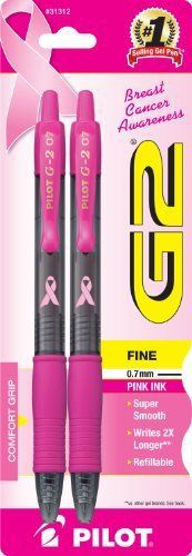 Pilot G2 Breast Cancer Awareness Pink Pens with Pink Ink, Retractable Gel Ink