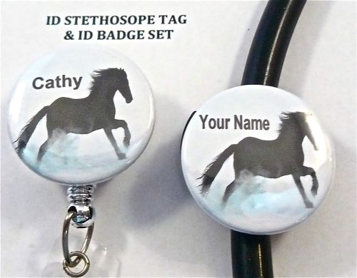 HORSE BEAUTY ID STETHOSCOPE &amp; ID BADGE NAME TAG SET, NURSE,DR.RN,LVN,ER,