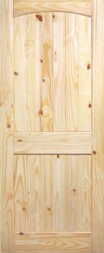 2 PANEL ARCH TOP V-GROOVE KNOTTY PINE STAIN GRADE SOLID CORE INTERIOR WOOD DOORS
