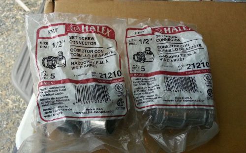 Halex emt 1/2&#034; set screw connector  #21210, qty: 10 total / 5 in each  package for sale