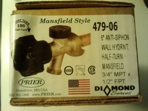 New Prier Mansfield Style Wall Hydrant 479-06 6&#034; Anti-Siphon Half-Turn