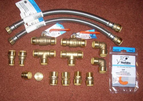 12 pc lot of new 3/4 inch sharkbite plumbing fittings plus valves &amp; supply lines for sale