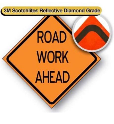 Mdi duralatch road work ahead 3m scotchlite reflective 48&#034;x48&#034; roll up sign for sale