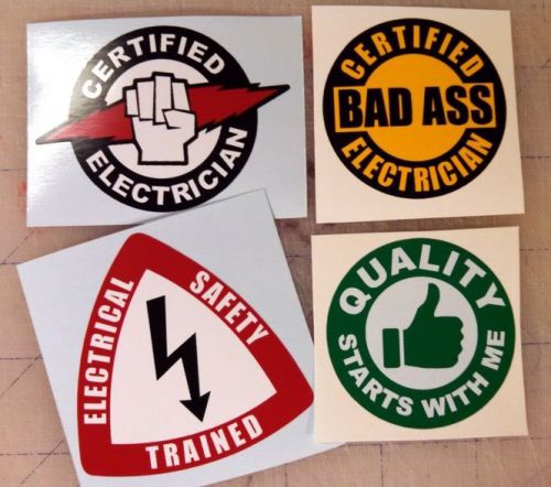 4 hard hat stickers / helmet decals labels electrician bad ass electrical safety for sale