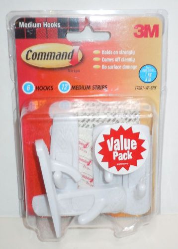 Picture hooks! - 3m command 17001-vp-6pk hook medium command value pack cd 6 for sale