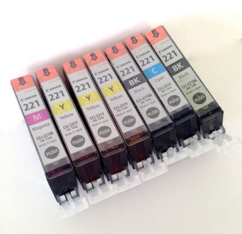 7 New Sealed Canon 221 Y M Bk C Pixma Ink Cartridges for MP456 620 640 iP3600 +