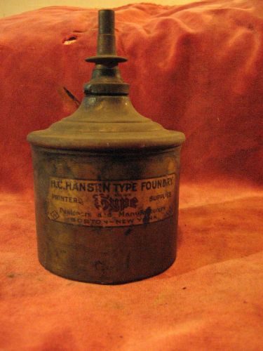 ANTIQUE TYPESETTING BRASS INK CAN PRINTERS SUPPLY H.C. HANSEN TYPE FOUNDRY C1894