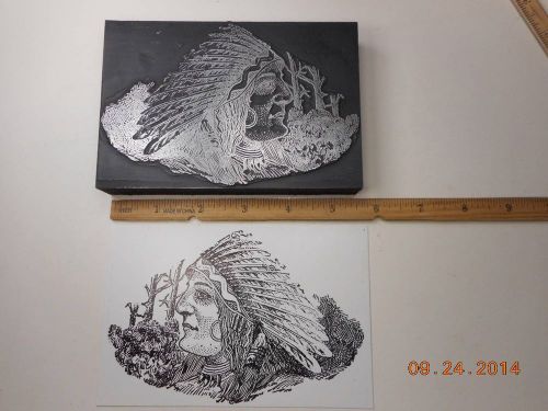 Letterpress Printing Printers Block, Large, American Indian Chief in Headdress