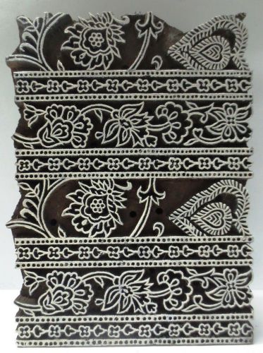 INDIAN WOODEN HAND CARVED TEXTILE PRINTING FABRIC BLOCK STAMP FINE LARGE PATTERN
