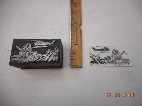 Letterpress Printing Printers Block, Warfare, Helicopter &amp; Infantry Soldiers