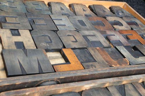 Antique rare Alphabet 67pcs - 5.31&#034; wood printing blocks Letterpress wooden type