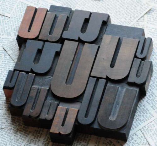 UUUUU mixed set of letterpress wood printing blocks type woodtype wooden printer