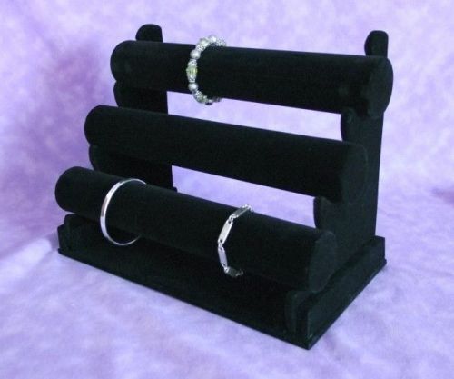 Black Flocked Three Tier T Bar Bracelet &amp; Watch Display