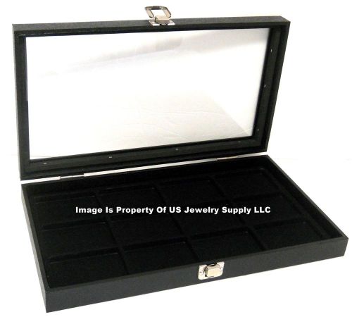 12 Glass Top Lid Black 12 Space Collectors Jewelry Display Box Cases