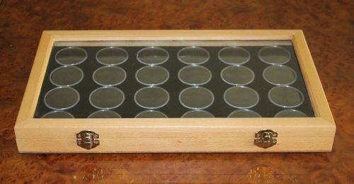 Beech Gold Nugget &amp; Gem Stone Display Case with Glass Lid 24 black Gem Jar