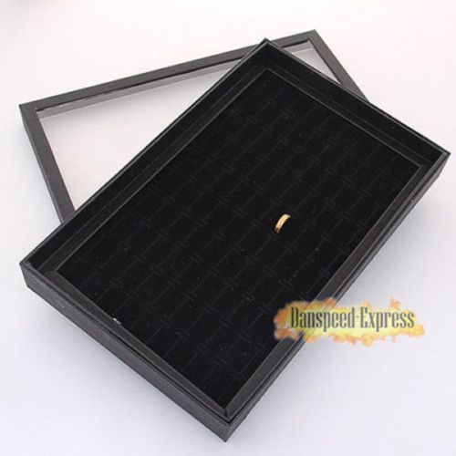 Jewelry ring display tray black velvet pad box 100 slot insert holder show case for sale