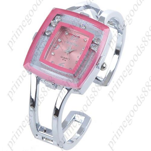 Loose Rhinestones Metal Bracelet Bangle Lady Ladies Wristwatch Women&#039;s Red