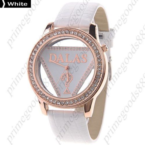 Triangle Round PU Leather Lady Ladies Wrist Quartz Wristwatch Women&#039;s White