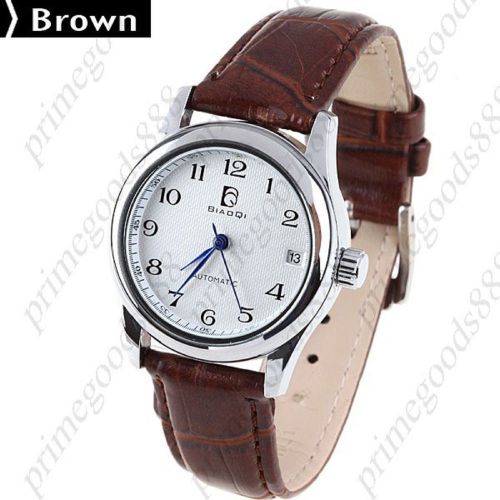 Synthetic Leather Mechanical Date Lady Wrist Ladies Wristwatch Women&#039;s Brown