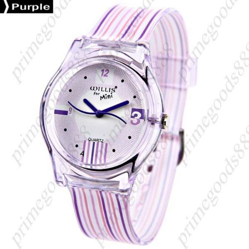 Round Stripes Rubber Band Lady Ladies Wrist Quartz Wristwatch Women&#039;s Purple