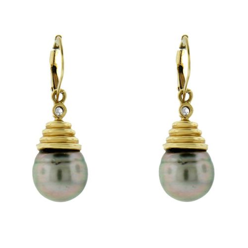 Glk 14k yellow gold black pearl earrings for sale