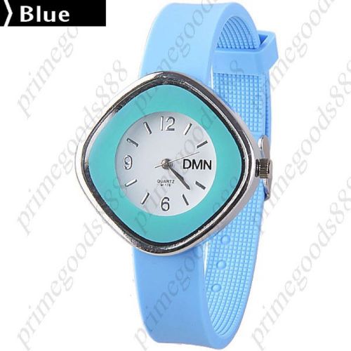 Diamond Shape Thin Rubber Band Lady Ladies Wrist Quartz Wristwatch Women&#039;s Blue