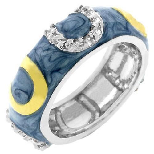 Light Blue Horseshoe Enamel Ring (Size: 10) Icon Bijoux