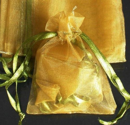 50Pcs Solid Yellow Drawstring Organza Flare Wedding Gift Pouch Bags 2.7x3.5&#034; A