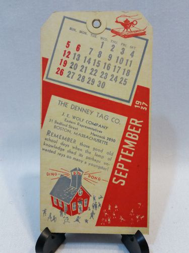 VINTAGE DENNEY TAG CO. SEPTEMBER 1937 CALENDER MAILING TAG - FREE SHIPPING