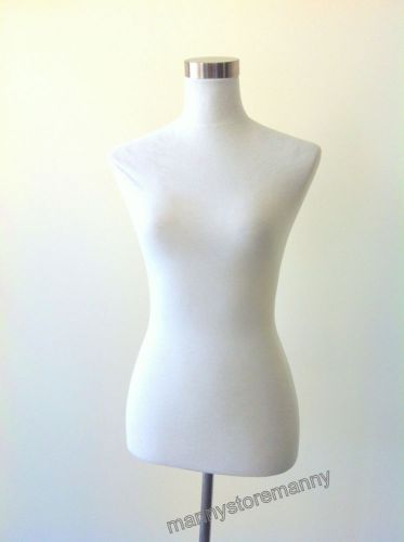Female Jersey Dress Form (White) with Silver Base and Neck Disc