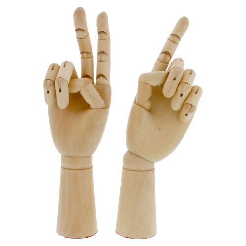 US Art Supply 12&#034; Right &amp; 12&#034; Left Hand Manikin Wooden Art Mannequin Figure Set