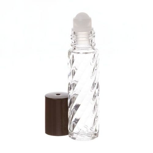 10 ml (1/3 oz) roll on swirl glass bottle w/ black caps (864pcs) for sale