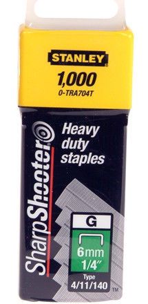 1000 x 6mm stanley heavy duty staples 1-tra704t (type 4/11/140) - 0-tra704t for sale