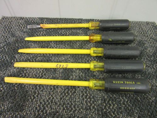 5 KLEIN TOOLS 620-8&#034; SCREWDRIVER STRAIGHT FLAT HEAD ELECTRICTRICIAN USED