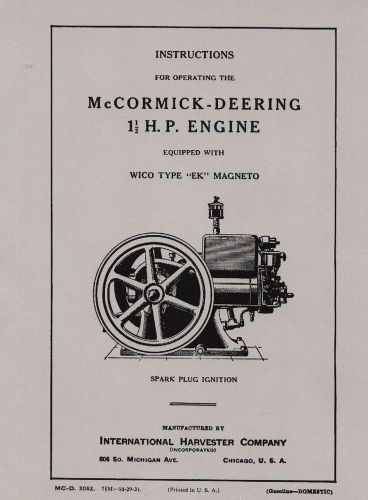 IHC McCormick Deering 1 1/2  H.P. Operating Instructions