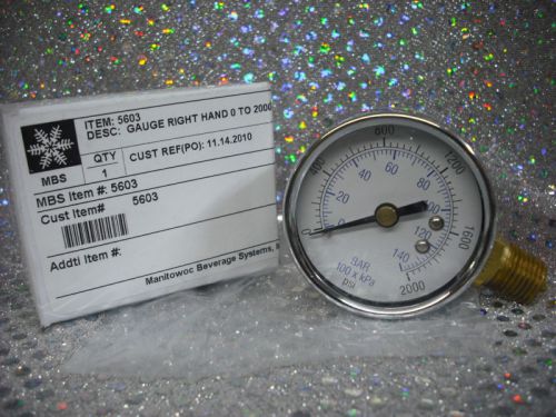 Gauge, Right Hand, 0 to 2000 PSI, 0 to 140 BAR