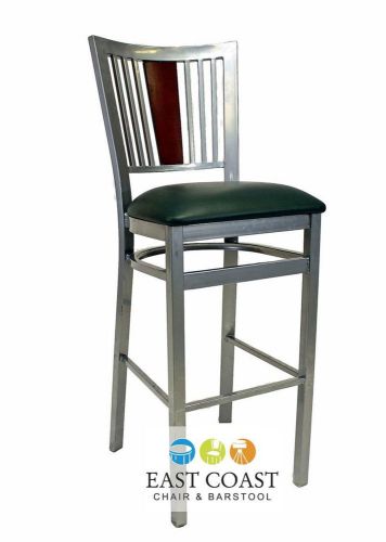 New Steel City Silver Metal Bar Stool with Green Vinyl Seat