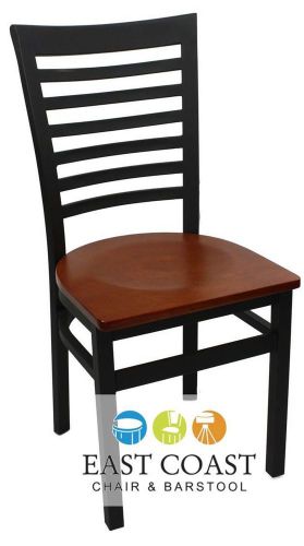 New Gladiator Full Ladder Back Metal Restaurant Chair with Cherry Wood Seat