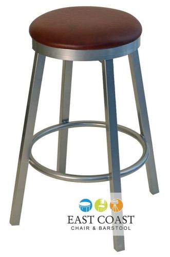 New steel city backless swivel bar stool with silver base &amp; wine seat for sale