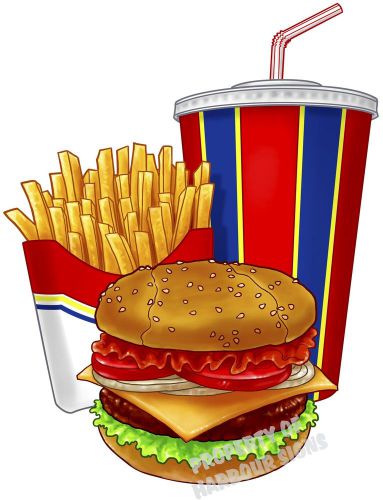 Hamburger Bacon Fries Drink Combo Concession Trailer Cart Food Truck Decal 14&#034;