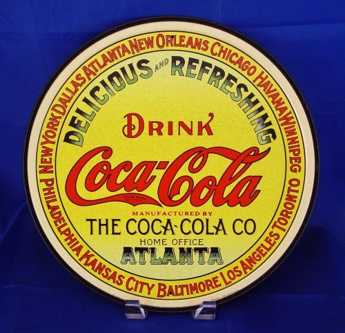 Drink coca-cola coke delicious round vintage classic retro metal tin sign yellow for sale